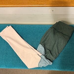 Outdoor Voices Two-Tone Leggings in Pink and Green